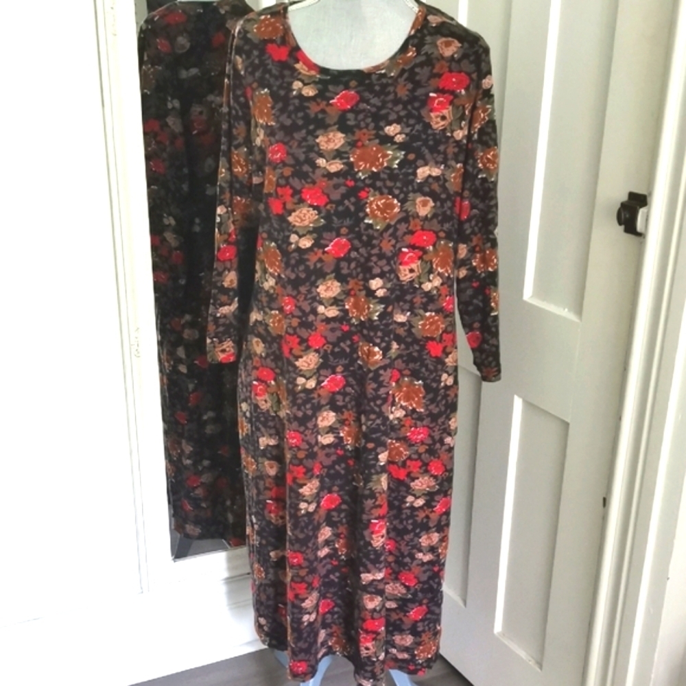 La Cera cottagecore floral midi shift dress, long sleeves, prairiecore. Size L